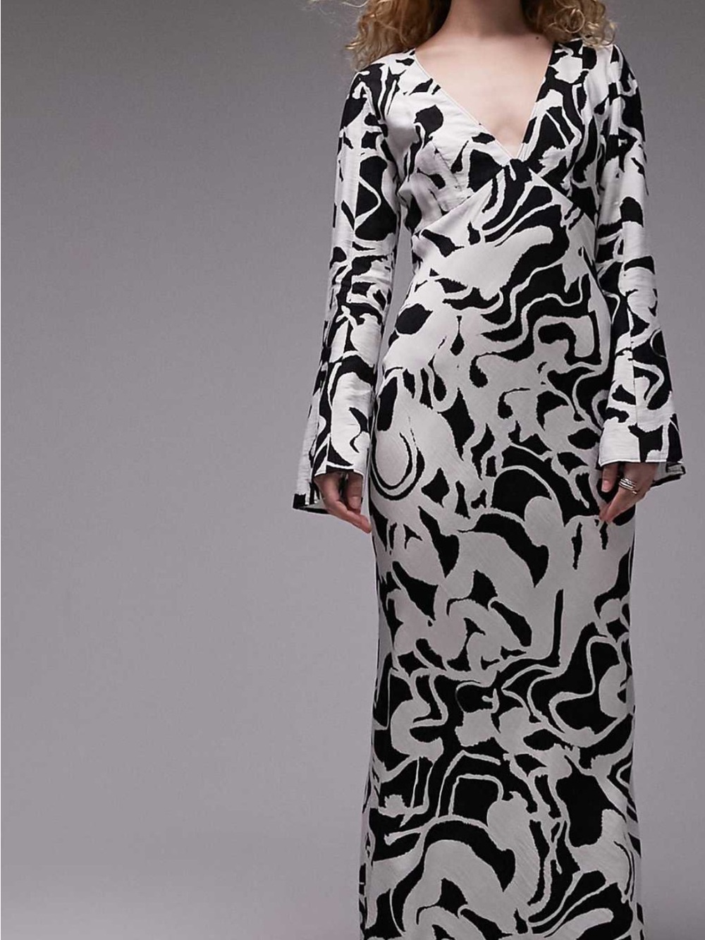 Topshop Black & Cream Abstract Print Maxi Dress